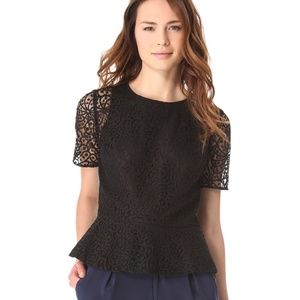 Club Monaco Black Lace Peplum Blouse